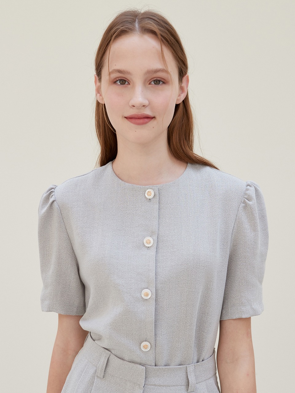 j1020 classic button blouse (gray)