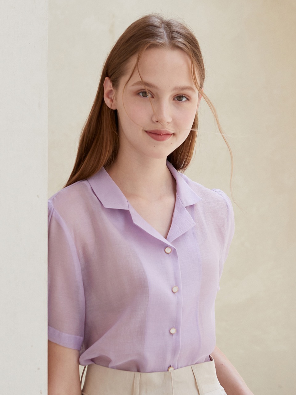 see-through puff blouse (purple)
