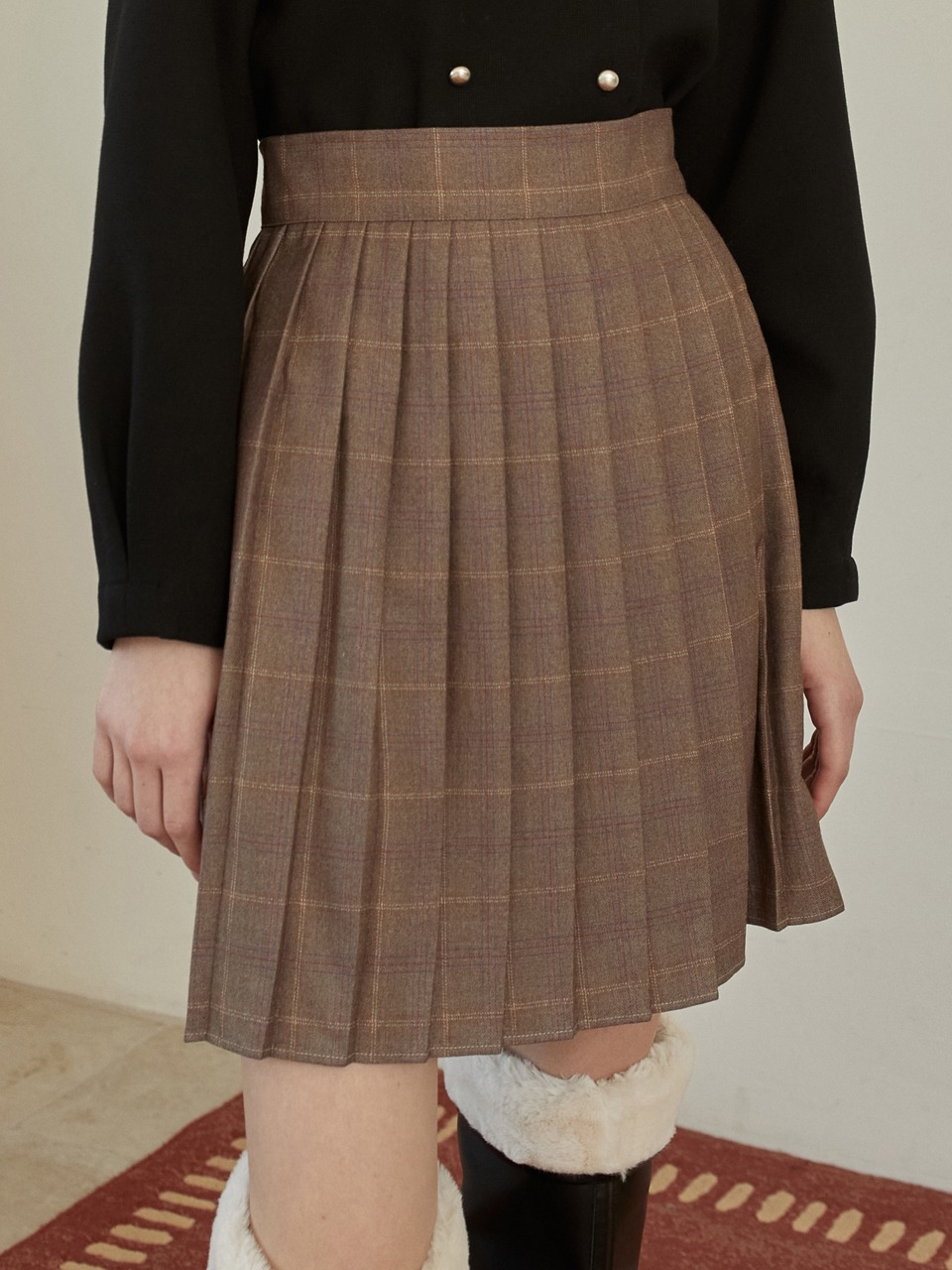 j1097 check pleats mini skirt (brown)
