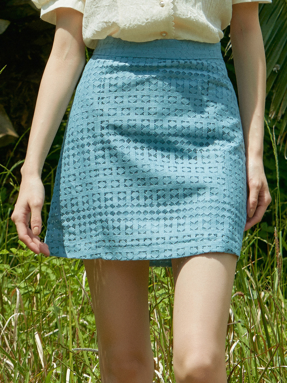 [By Joorti] J443 dia laced mini skirt (skyblue)